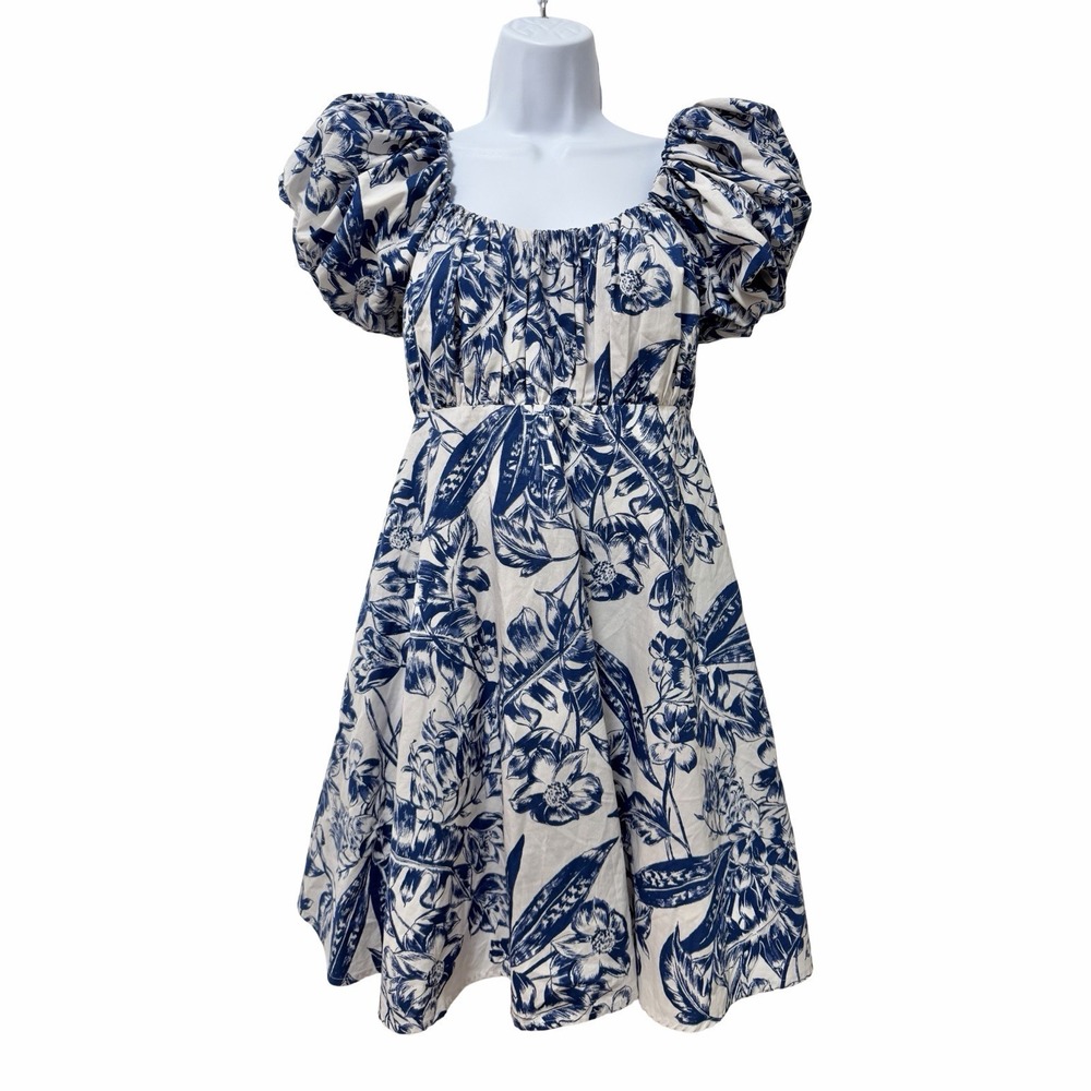 Abercrombie & Fitch Floral Emerson Puff Sleeve Mini Dress Size S Blue Smocked